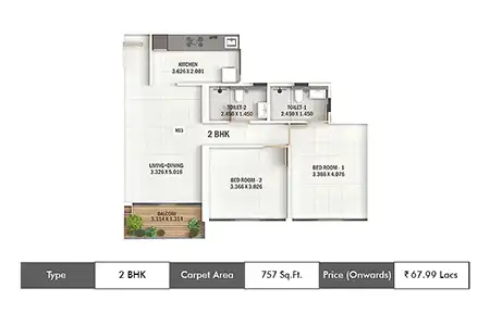 Kumar MagnaCity 2 BHK Floor Plan 757 SqFt